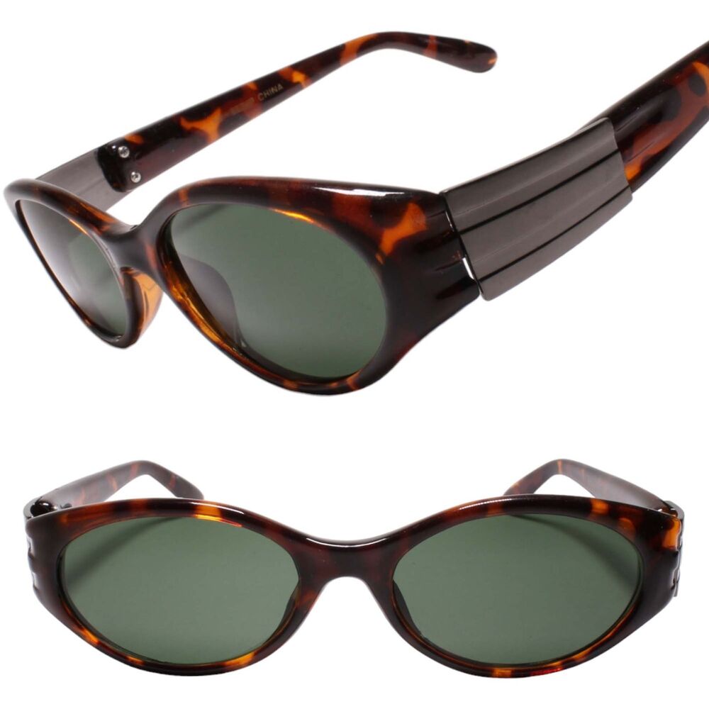 90s Hip Old Stock True Vintage Metallic Accents Temple Oval Tortoise Sunglasses